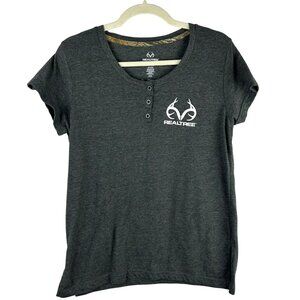 Real Tree Henely Shirt Women Large Gray Short Sleeves Hunting Fishing Outdoors